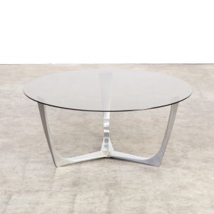 Vintage coffee table in aluminium and glass 1980