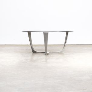 Vintage coffee table in aluminium and glass 1980