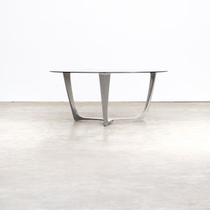 Table basse vintage en aluminium et verre 1980
