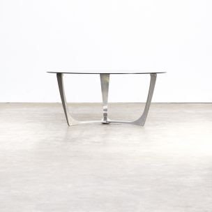 Vintage coffee table in aluminium and glass 1980
