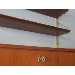 Vintage modular wall shelf system in brass and teakwood 1960
