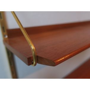 Vintage modular wall shelf system in brass and teakwood 1960