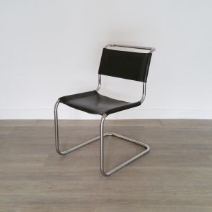 Set of 4 vintage S33 Cantilever Chairs for Thonet in black leather 1980s