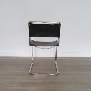 Suite de 4 chaises vintage S33 pour Thonet en cuir noir 1980