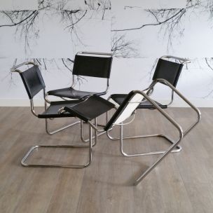 Set of 4 vintage S33 Cantilever Chairs for Thonet in black leather 1980s
