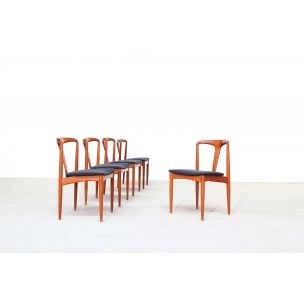 Set of 5 vintage chairs for Uldum in teakwood and black wool 1960