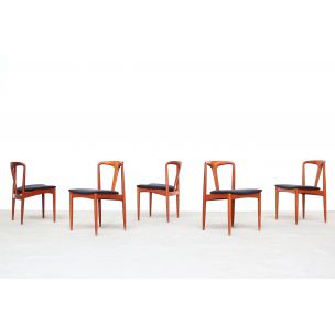 Set of 5 vintage chairs for Uldum in teakwood and black wool 1960