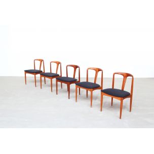 Set of 5 vintage chairs for Uldum in teakwood and black wool 1960