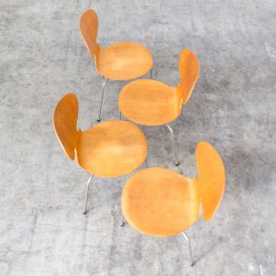 Set of 4 vintage 3100 Ant chairs for Hansen in plywood