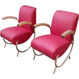 Pair of vintage armchairs for Thonet in red leatherette 1930