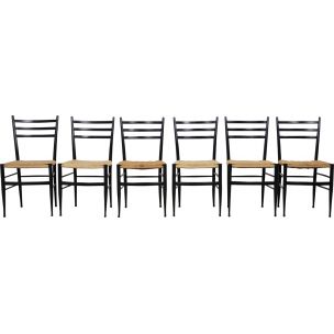 Set of 6 vintage Spinetto chairs by Chiavari in wood and rope 1950