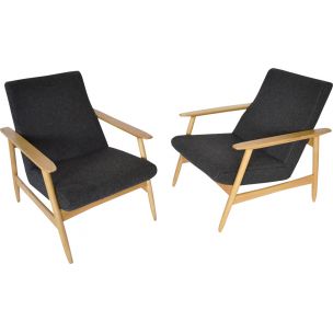 Pair of vintage grey Azuolas armchairs by Valerija Ema Cukermanienė