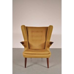 Sillón vintage amarillo 91 Papa Bear para Skipper Mobler en madera de palisandro 1960