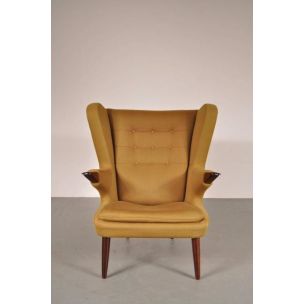 Vintage yellow model 91 Papa Bear armchair for Skipper Mobler in rosewood 1960s