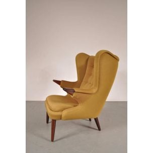 Sillón vintage amarillo 91 Papa Bear para Skipper Mobler en madera de palisandro 1960