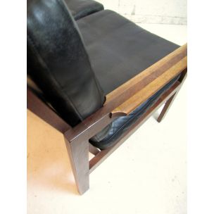 Vintage sofa for Wikkelsö in black leather and teakwood 1960