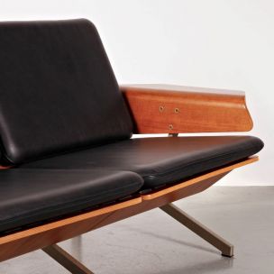 Vintage model FM50 sofa for Pastoe in black leather and plywood 1960