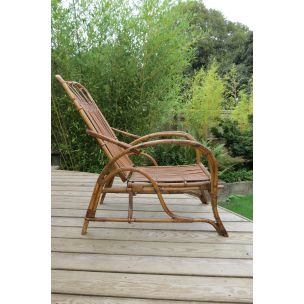 Vintage reclining chair and footstool cane and rattan 1930