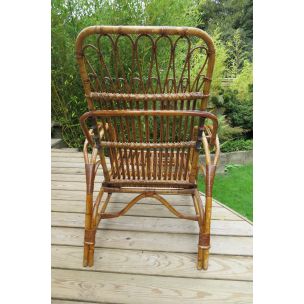 Vintage reclining chair and footstool cane and rattan 1930
