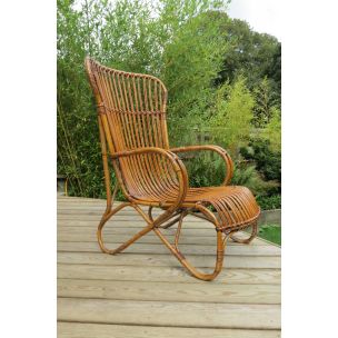 Fauteuil vintage en canne et rotin 1930