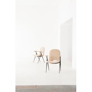 Pair of vintage italian armchairs in sand velvet and black iron 1950