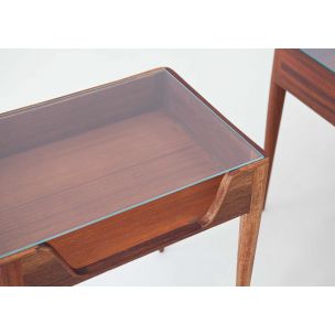 Paire de tables de chevet vintage italiennes pour Strada en bois et verre 1950