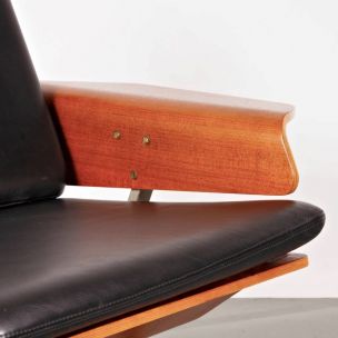 Canapé vintage FM50 pour Pastoe en cuir noir et contreplaqué 1960