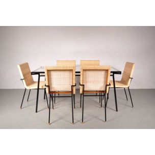 Vintage dining set for Metz & Co. in metal and rattan 1950