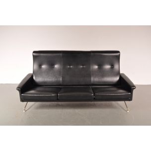 Vintage sofa for Beaufort in black leatherette 1960s