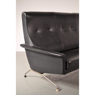 Vintage sofa for Beaufort in black leatherette 1960s