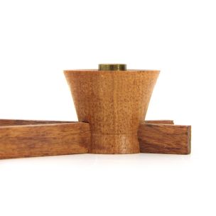 Vintage teak and brass triangular candlestick by Anri Form, 1960