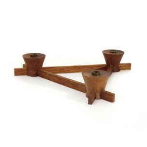 Vintage teak and brass triangular candlestick by Anri Form, 1960