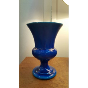 Vase vintage en céramique bleue par Pol Chambost, 1970