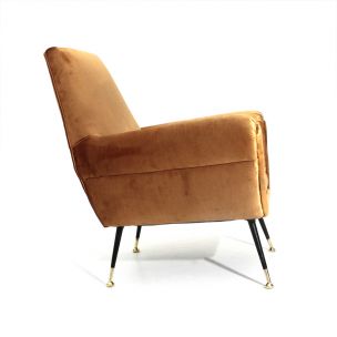 Fauteuil vintage en velours couleur bronze 1960