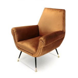 Fauteuil vintage en velours couleur bronze 1960