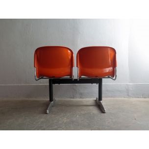 Set of 2 vintage chairs in orange plastic and steel 1970