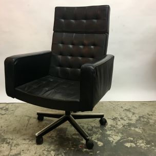 Vintage armchair Vincent Cafiero in black leather for Knoll 1970