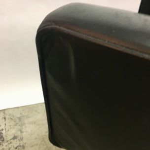 Vintage armchair Vincent Cafiero in black leather for Knoll 1970