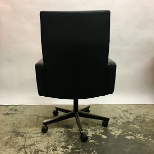 Vintage armchair Vincent Cafiero in black leather for Knoll 1970