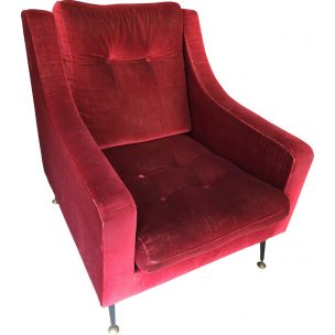 Vintage armchair in red velvet from the 50s 