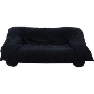 Vintage 2-seater sofa for Ligne Roset in black fabric and plastic 1980