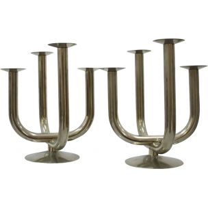 Pair of vintage italian candleholders in aluminium 1960