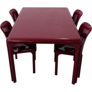 Vintage Selene and Stadio 120 dining set for Artemide in red plastic 1960 