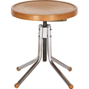 Vintage stool in tubular steel and wood 1930