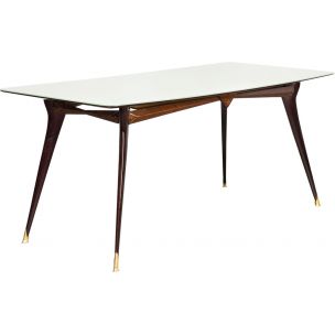 Vintage italian table in rosewood brass glass 1960