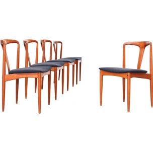 Set of 5 vintage chairs for Uldum in teakwood and black wool 1960