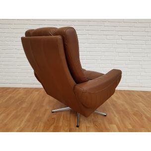 Vintage swivel brown leather armchair 1970s 