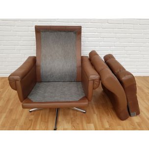 Vintage swivel brown leather armchair 1970s 