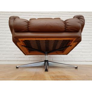 Vintage swivel brown leather armchair 1970s 