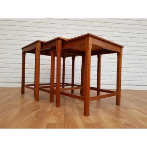 Vintage nesting tables in hand painted ceramic tiles and teak, 1960